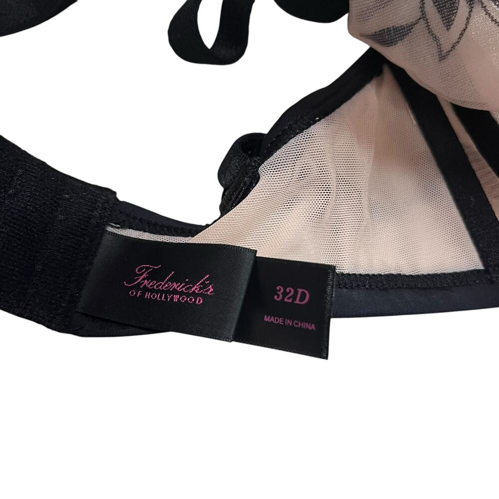 Frederick's of Hollywood Meghan Underwire Bra Black / Nude Size 32D - Picture 5 of 5